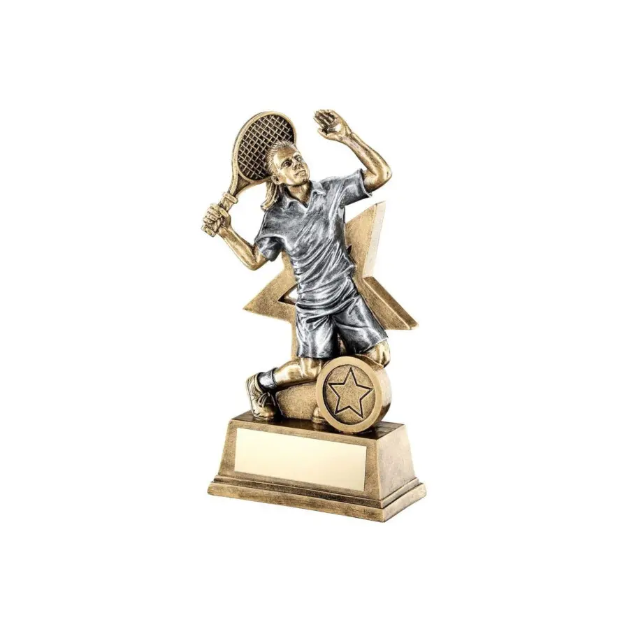 Bronze & Gold Tennis Trophy with Tennis Player Figure (TENNIS GIFTS)