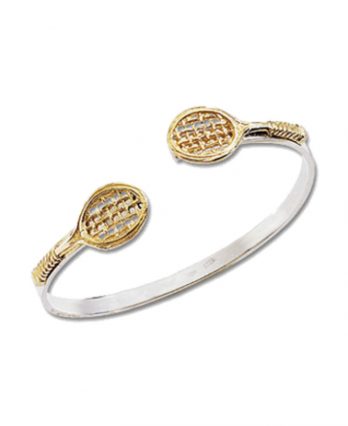Racket-shaped bangle tennis bracelet in silver with 14K gold rackets