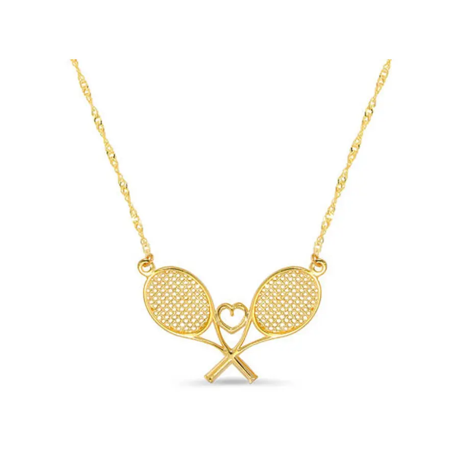 Tennis necklace (14k solid gold) consisting of pendant with two rackets and heart (TENNIS GIFTS)