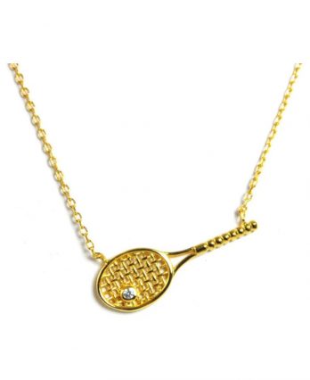 Tennis necklace consisting of pendant with 18k gold-plated tennis racket & crystal ball (TENNIS GIFTS)