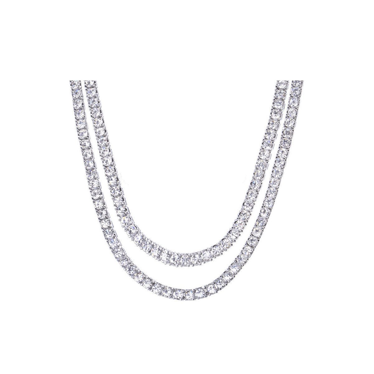 Double Tennis Chain – Silver Toned Iced-Out CZ