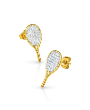 Racket-shaped 18K gold tennis earrings with 62 small diamonds