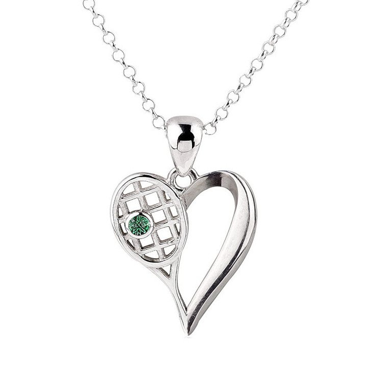 Tennis Necklace with Chain and Heart & Racket Silver Pendant (CZ & Diamond)