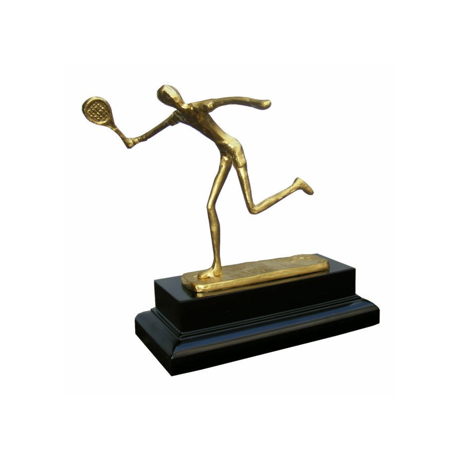 Tennis Trophy Award with Male Figure on Wooden Base and Personalized Engraving