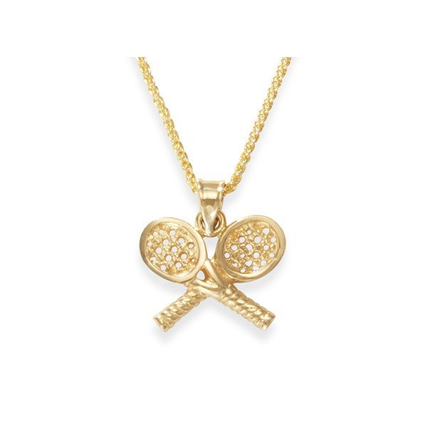 Tennis jewelry consisting of 14K gold chain & pendant with two tennis rackets