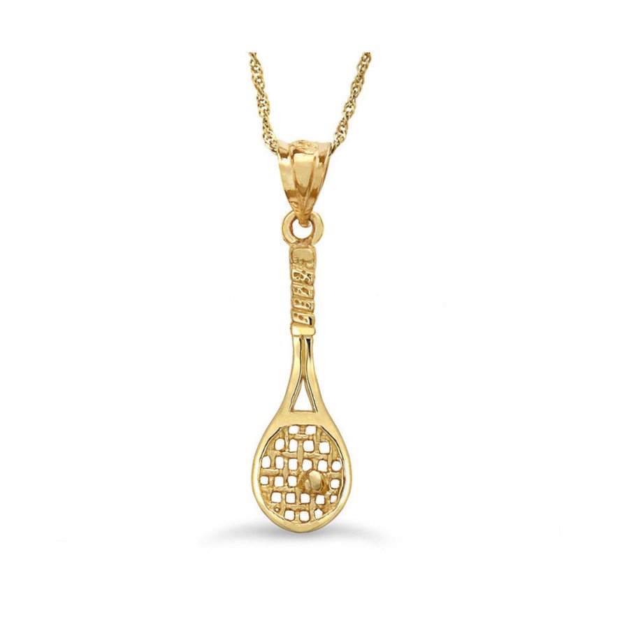Tennis jewelry consisting of 14K solid gold pendant with racket & ball and 18-inch solid gold chain