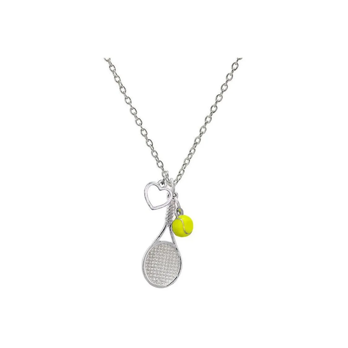 Tennis jewelry consisting of tennis necklace with racket, heart & tennis ball