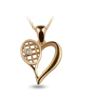 Tennis necklace consisting of gold diamond tennis heart & racket pendant
