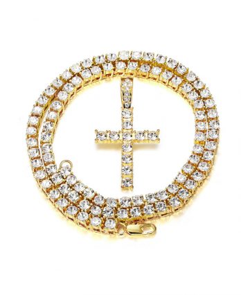 Unisex Iced-Out Diamond Tennis Chain – 18K Gold-Plated with CZ Pendant