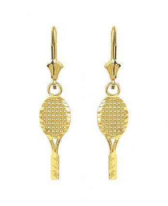 10k Yellow Gold Tennis Racquet Leverback Earrings from Tennis Earrings