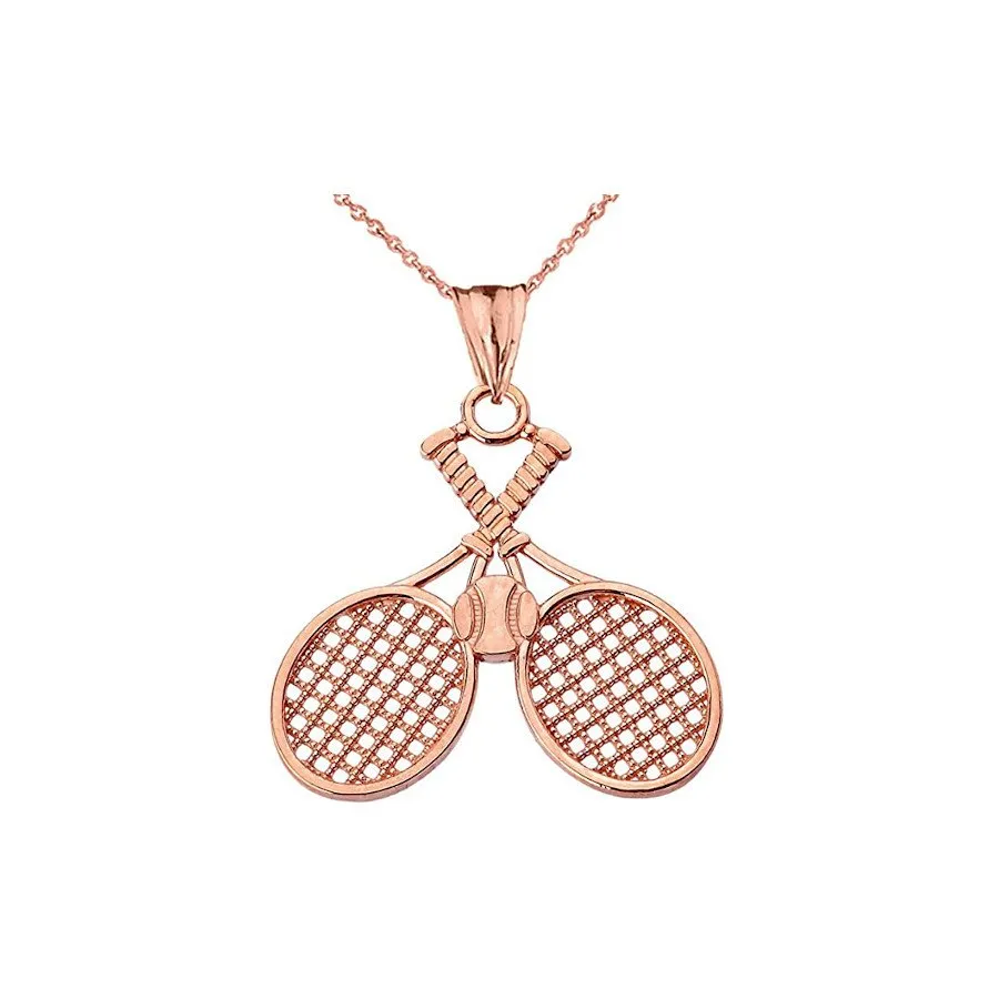 14 Karat Rose Gold Double-Crossed Tennis Racquets and Ball Pendant Necklace from Tennis Necklaces