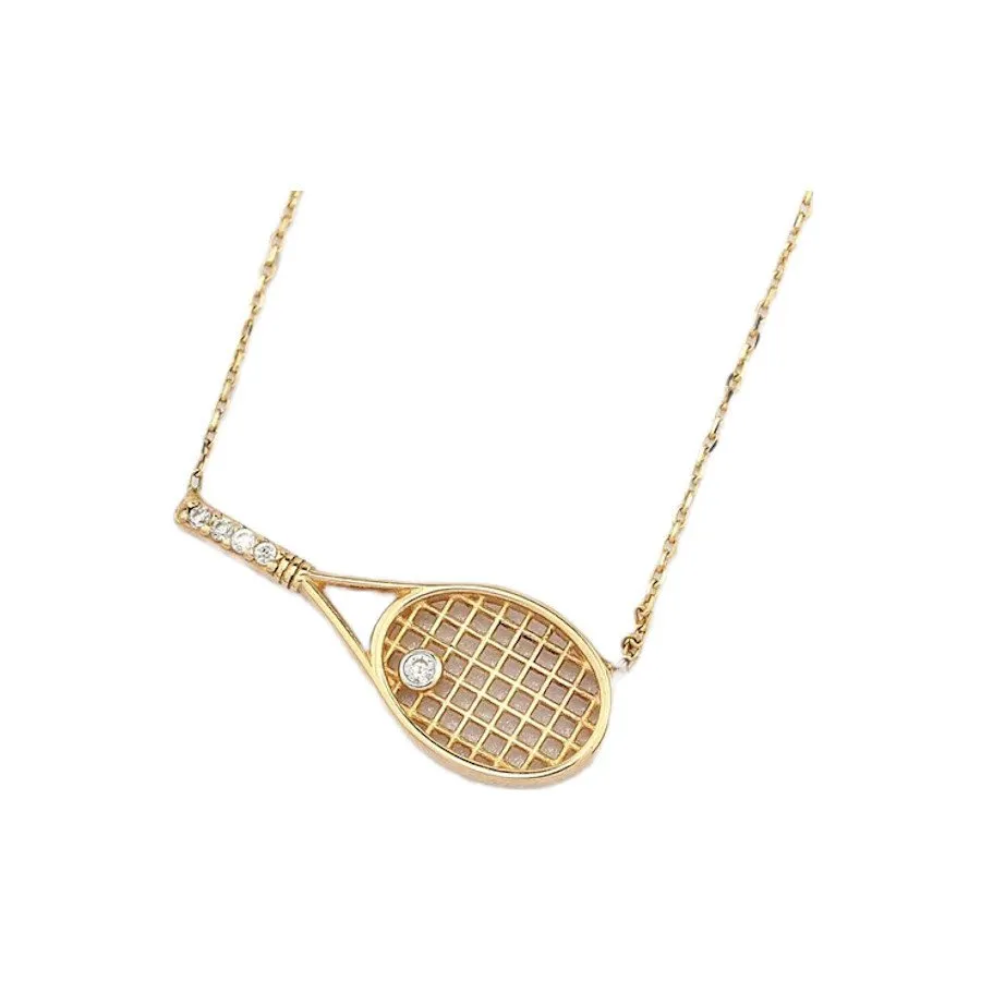 14K Solid Gold Rope Chain with Tennis Racquet Charm