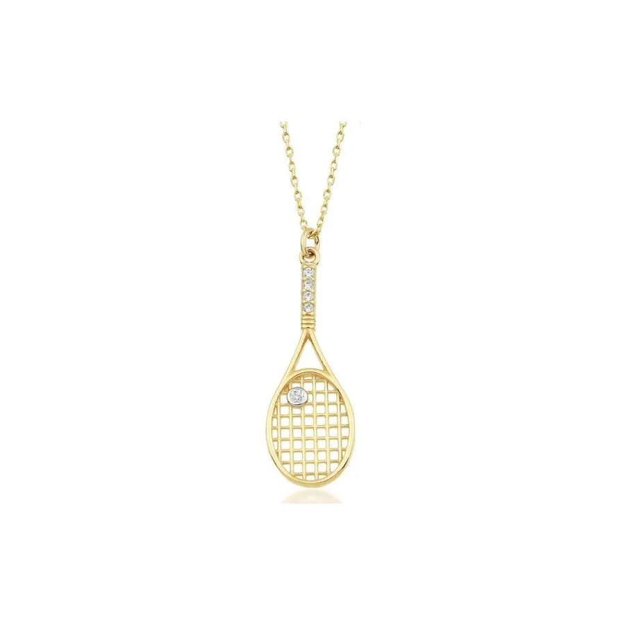 14K Solid Gold Tennis Racquet Necklace from tennis Necklaces