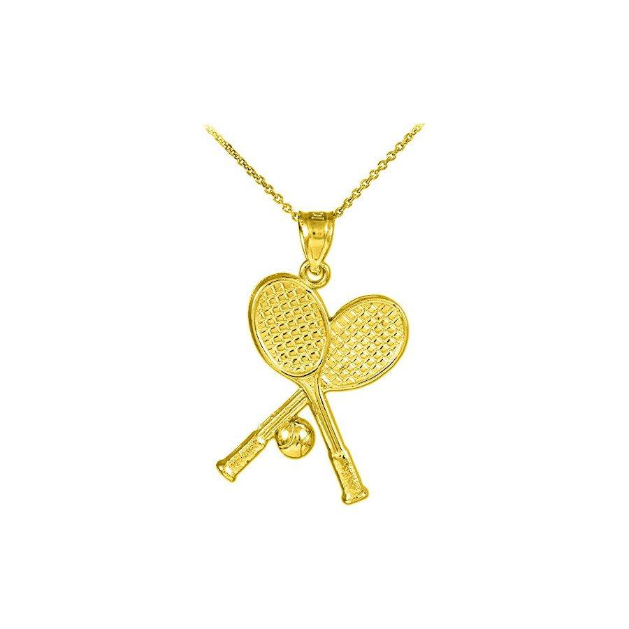 14k Gold Chain + Tennis Racquets and Ball Pendant (14k) from Tennis Necklaces