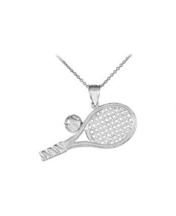 14k White Gold Chain with Smashing Tennis Racquet and Ball Charm from Tennis Necklaces