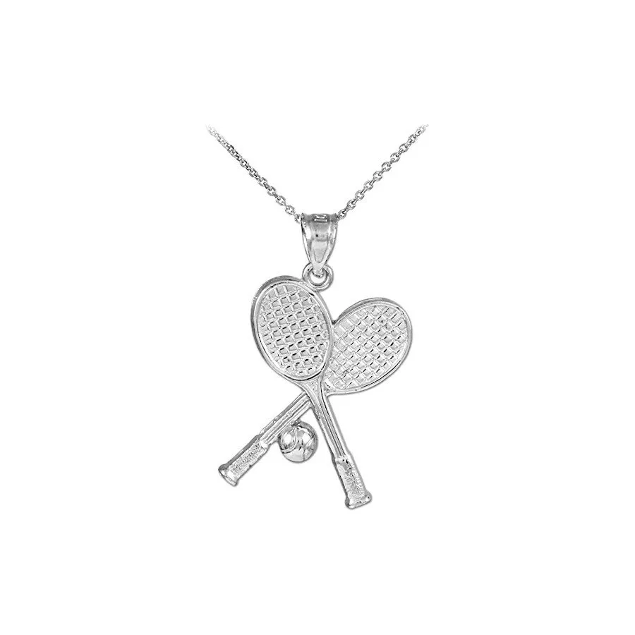 14k White Gold Necklace with Tennis Racquets and Ball Pendant from Tennis Necklaces