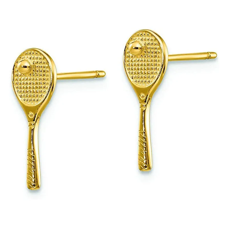 14k Yellow Gold Mini Tennis Racquet with Ball Post Earrings from Tennis Earrings