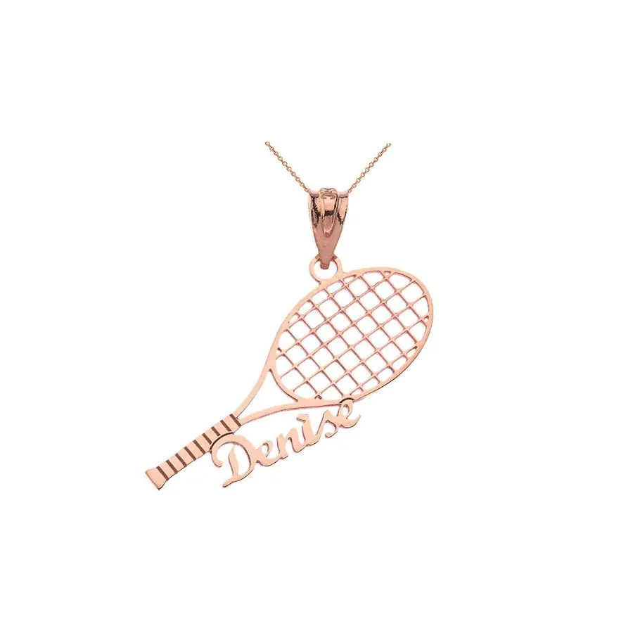 14kt Rose Gold Customized Tennis Racquet Pendant Necklace with Your Name from Tennis Necklaces