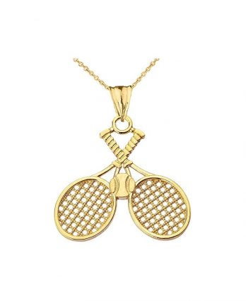 14kt Yellow Gold Double-Crossed Tennis Racquets and Ball Pendant Necklace from Tennis Necklaces