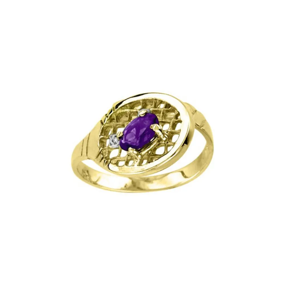 Amethyst and Diamond Ring Shaped like a Tennis Racquet (14k Yellow Gold) from Tennis Rings