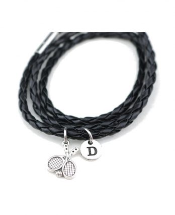 Black Leather Bracelet With Tennis Racket Charm for Men from Tennis Bracelets