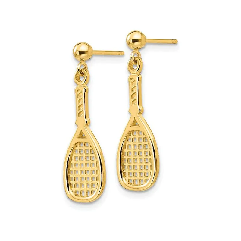 Gold Dangle Earrings in the Shape of a Racket (14k) from Tennis Earrings