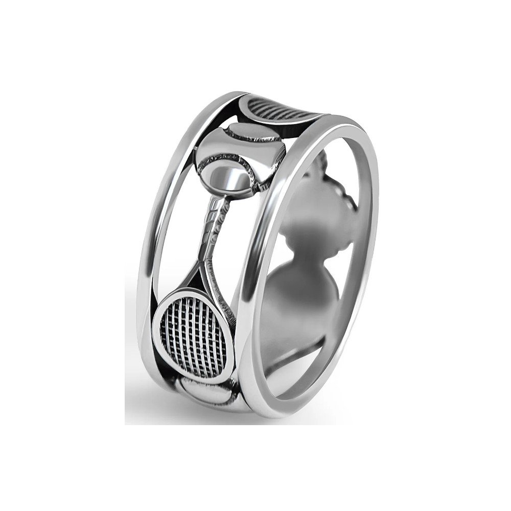 sterling silver ring Designed with Tennis Racquet and Ball from Tennis Rings [1]